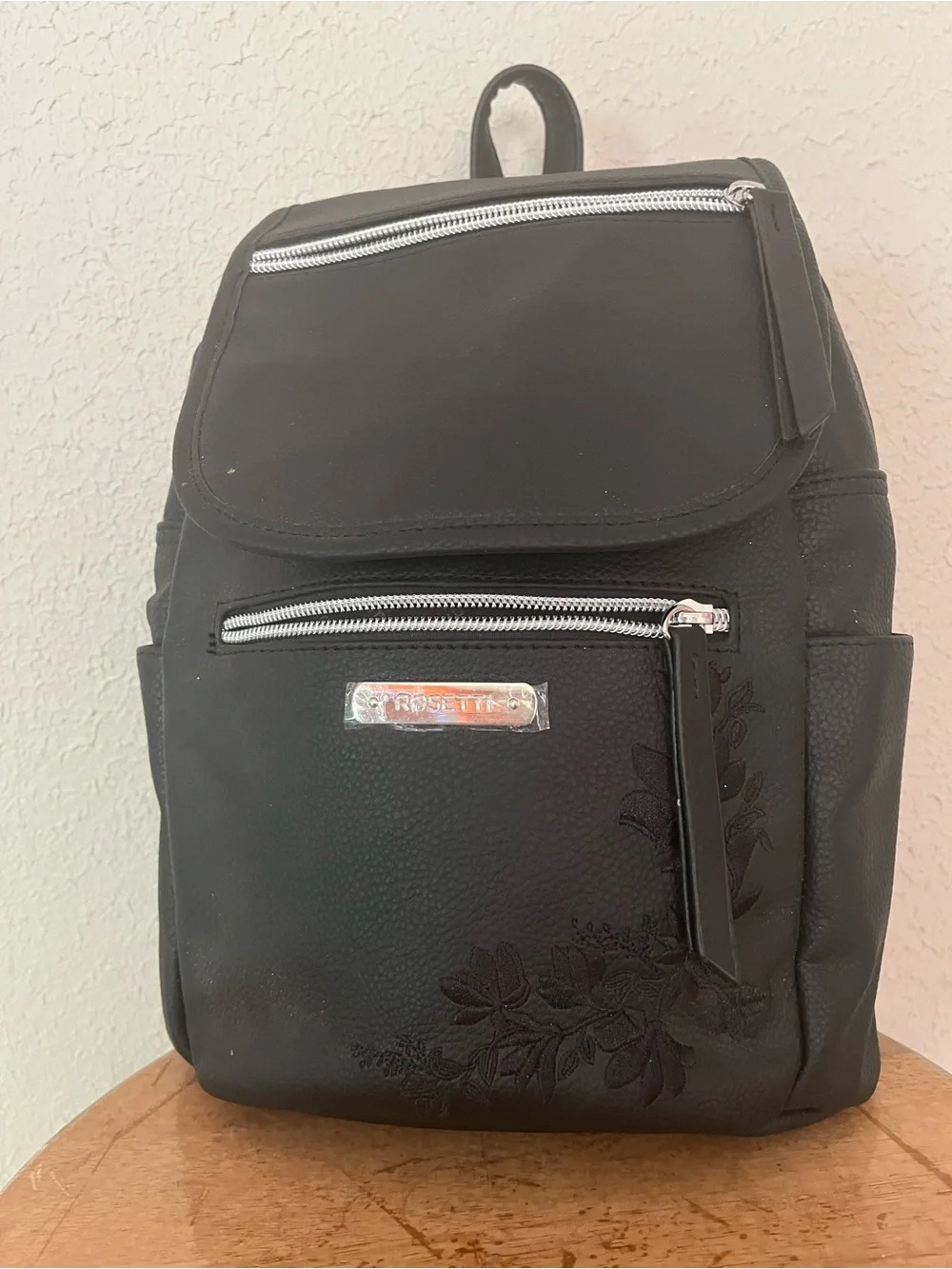 Rosetti Black Mini Backpack with Silver Accents